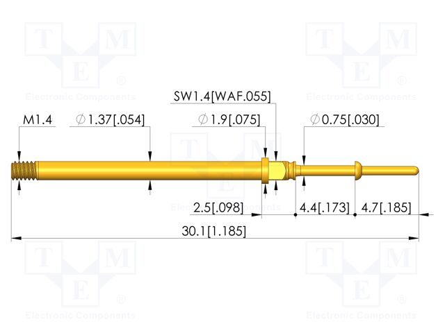 Test needle; Spring compression: 3.5mm; 4.4mm; 5A; CuBe; Ø: 0.65mm