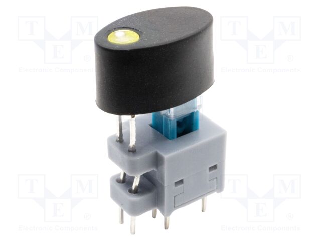 Push-button; DPDT; Pos: 2; 0.1A/30VDC; THT; LED; yellow; 2.5N; ON-ON