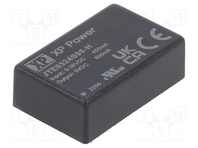 Isolated Board Mount DC/DC Converter, 3kV Isolation, ITE, 1 Output, 3 W, 5 V, 600 mA