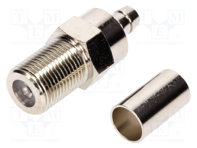 Socket; F; female; straight; 75Ω; crimped