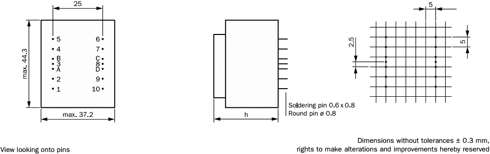 Transformer: encapsulated; 6VA; 230VAC; 6V; 1000mA; Mounting: PCB