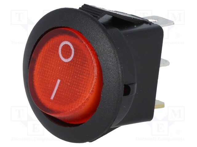 ROCKER; SPST; Pos: 2; OFF-ON; 6.5A/250VAC; red; neon lamp; 35mΩ