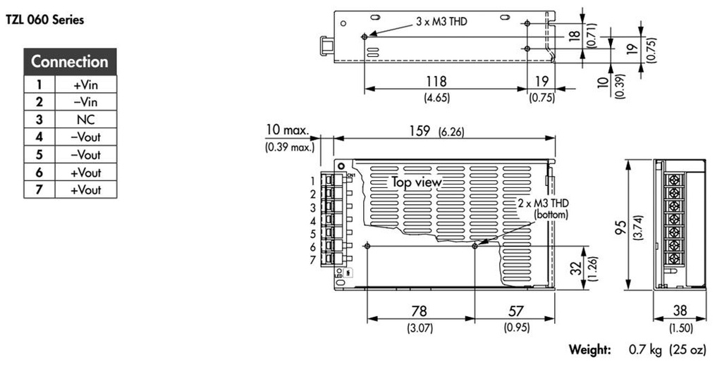Converter: DC/DC; 60W; Uin: 18÷36V; 12VDC; Iout: 5A; 159x95x38mm