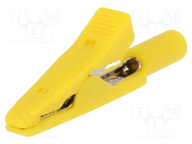 Crocodile clip; 15A; 60VDC; yellow; Grip capac: max.4mm