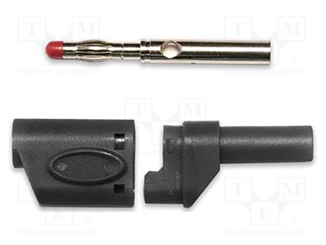 Plug; 4mm banana; 40A; 1kVAC; black; soldered; copper beryllium