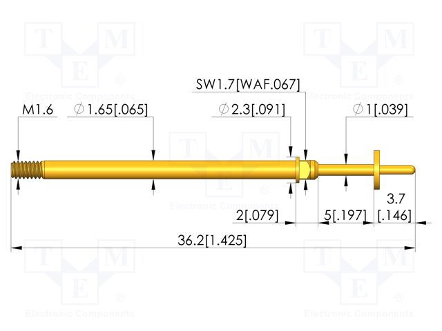 Test needle; Spring compression: 4mm; 5mm; 5A; CuBe; gold-plated