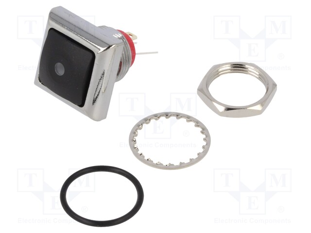 Switch: push-button; Pos: 2; SPST-NO; 0.5A/48VAC; 0.2A/50VDC; red