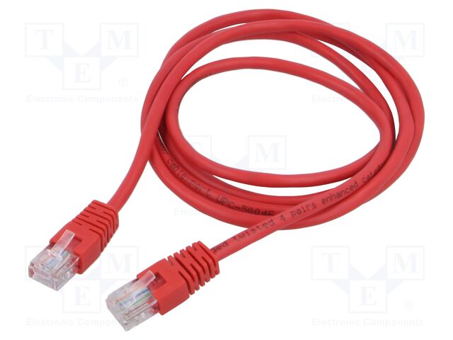 Patch cord; U/UTP; 5e; stranded; CCA; PVC; red; 1.5m; 26AWG