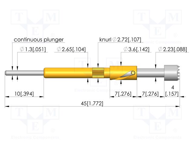 Test needle; Spring compression: 4mm; 5mm; 5A; steel; Ø: 4mm; 3N