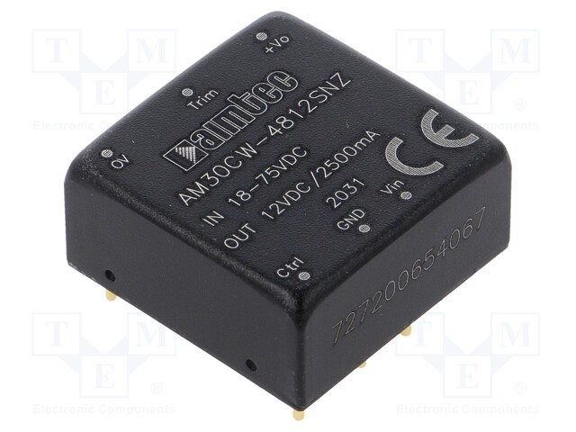 Converter: DC/DC; 30W; Uin: 18÷75V; 12VDC; Iout: 2.5A; 1"x1"; 18.4g