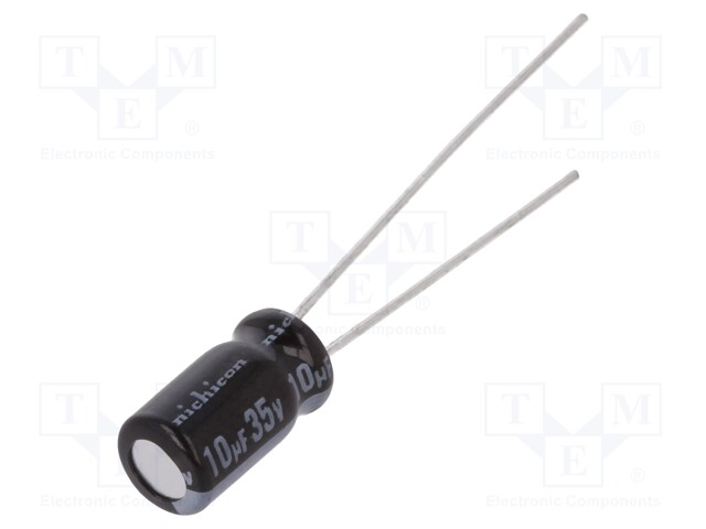 Capacitor: electrolytic; THT; 10uF; 35VDC; Ø5x9mm; Pitch: 2mm; ±20%