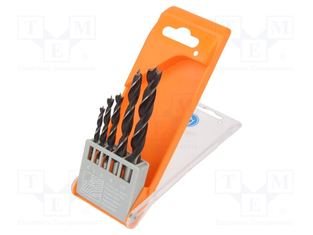 Drill set; for wood; box; wood; 4mm,5mm,6mm,8mm,10mm; 5pcs.