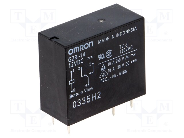 Relay: electromagnetic; SPDT; Ucoil: 12VDC; 10A/250VAC; 10A/30VDC