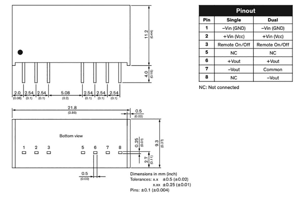 Converter: DC/DC; 4W; Uin: 18÷75V; Uout: 15VDC; Uout2: -15VDC; SIP8