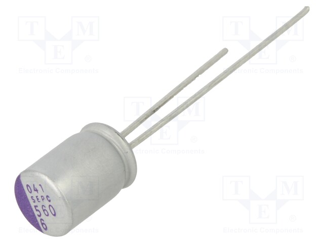 Capacitor: polymer; 560uF; 6.3VDC; ESR: 7mΩ; SEPC; SMD; ±20%