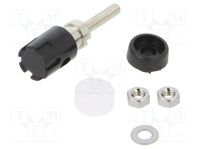 Socket; 4mm banana; 15A; 48VDC; black; nickel plated; on panel