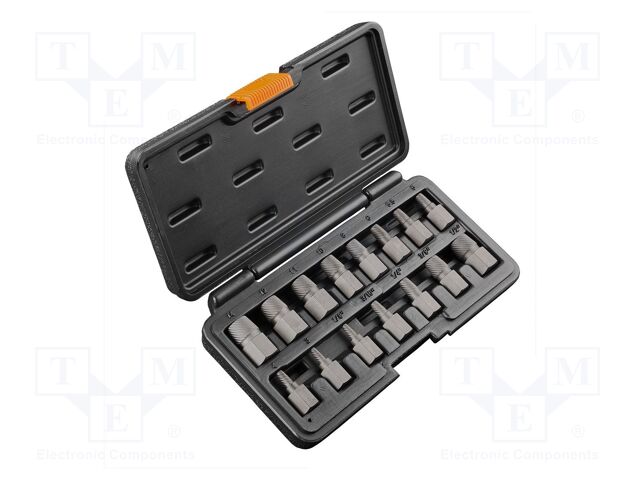 Kit: screw extractor; 15pcs; 1/2",1/4",1/8",3/8",3/16"