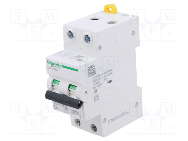 RCBO breaker; Inom: 10A; Ires: 30mA; Poles: 2; 230VAC; IP20; -25÷60°C