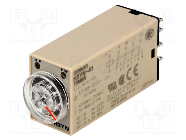Timer; 0,1min÷10h; 4PDT; 250VAC/3A; 100÷120VAC; socket; -10÷50°C