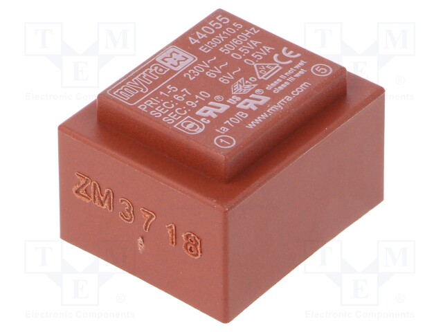 Transformer: encapsulated; 1VA; 230VAC; 6V; 6V; 83mA; 83mA