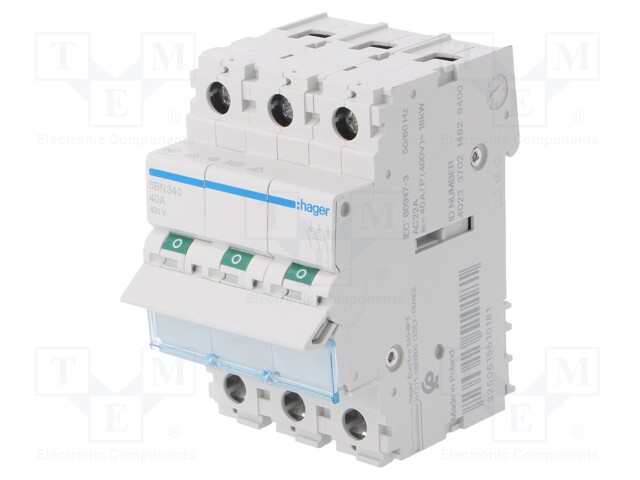 Switch-disconnector; Poles: 3; DIN; 40A; 400VAC; SBN; IP20; 1÷16mm2