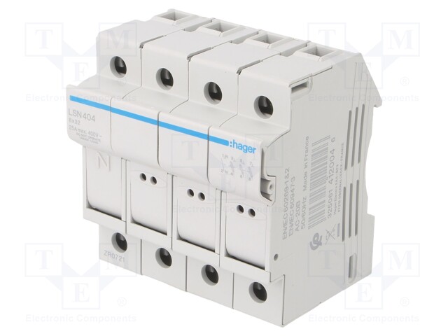 Fuse disconnector; 8x32mm; DIN; 25A; 400V; Poles: 4; -40÷70°C; IP20