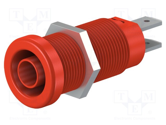 Socket; 4mm banana; 37mm; red; nickel plated; screw,panel; 20A; 1kV