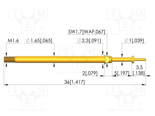 Test needle; Spring compression: 4mm; 5mm; 5A; CuBe; gold-plated