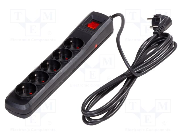 Plug socket strip: protective; Sockets: 5; 250VAC; 10A; black