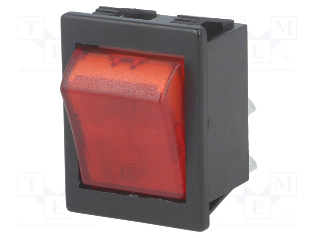 ROCKER; DPST; Pos: 2; OFF-ON; 16A/250VAC; red; neon lamp 250V
