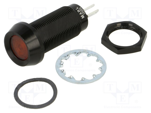 Indicator: LED; flat; 12VDC; Cutout: Ø12.7mm; IP67; ØLED: 10mm