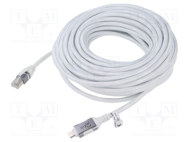 Cable; USB 3.1; RJ45 plug,USB C plug; nickel plated; 15m; white