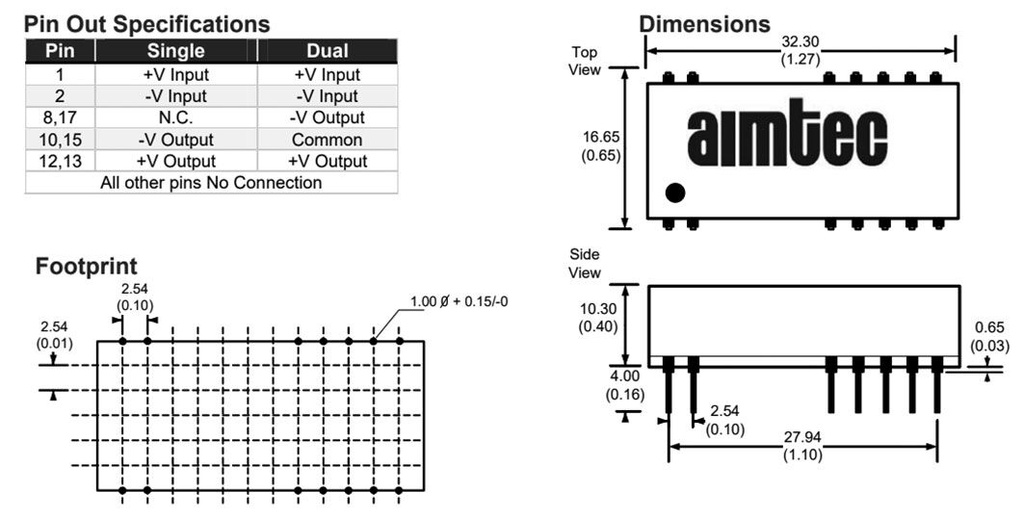 Converter: DC/DC; 2W; Uin: 10.8÷13.2V; Uout: 9VDC; Uout2: -9VDC; 8.2g