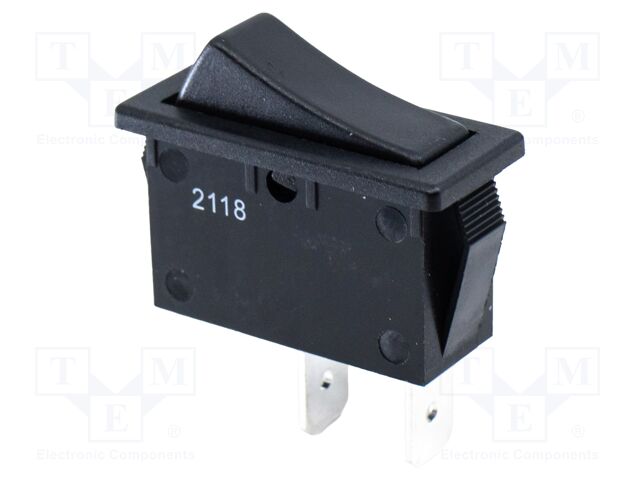 ROCKER; SPST; Pos: 2; OFF-ON; 7.5A/250VAC; black; Rcont max: 35mΩ