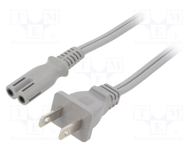 Cable; 2x18AWG; IEC C7 female,NEMA 1-15 (A) plug; PVC; 5m; grey