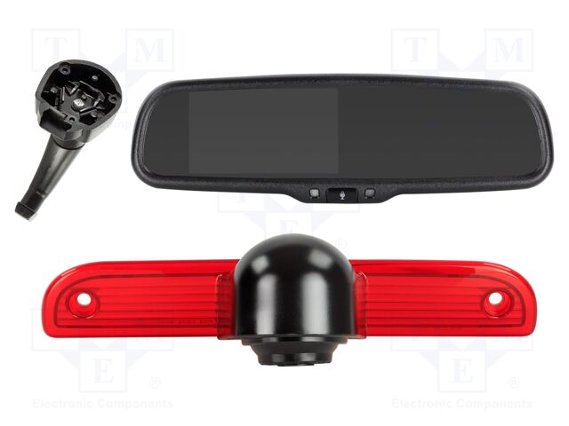 Rear view camera; 480x272; 115°; black,red; 12VDC; 4.3"; -30÷75°C