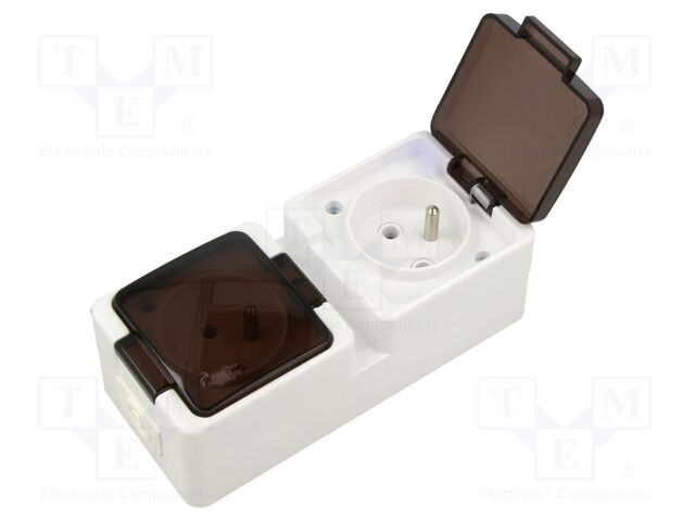 Connector: AC supply; socket; 2P+PE; 250VAC; 16A; white; wall mount