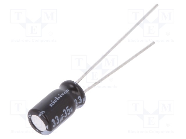 Capacitor: electrolytic; THT; 33uF; 35VDC; Ø5x9mm; Pitch: 2mm; ±20%