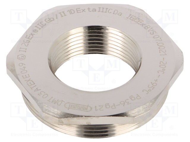 Reduction of threads for glands; Int.thread: PG21; brass; nickel