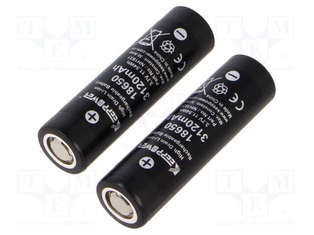 Re-battery: Li-Ion; 18650,MR18650; 3.7V; 3120mAh; Ø18.3x65.3mm