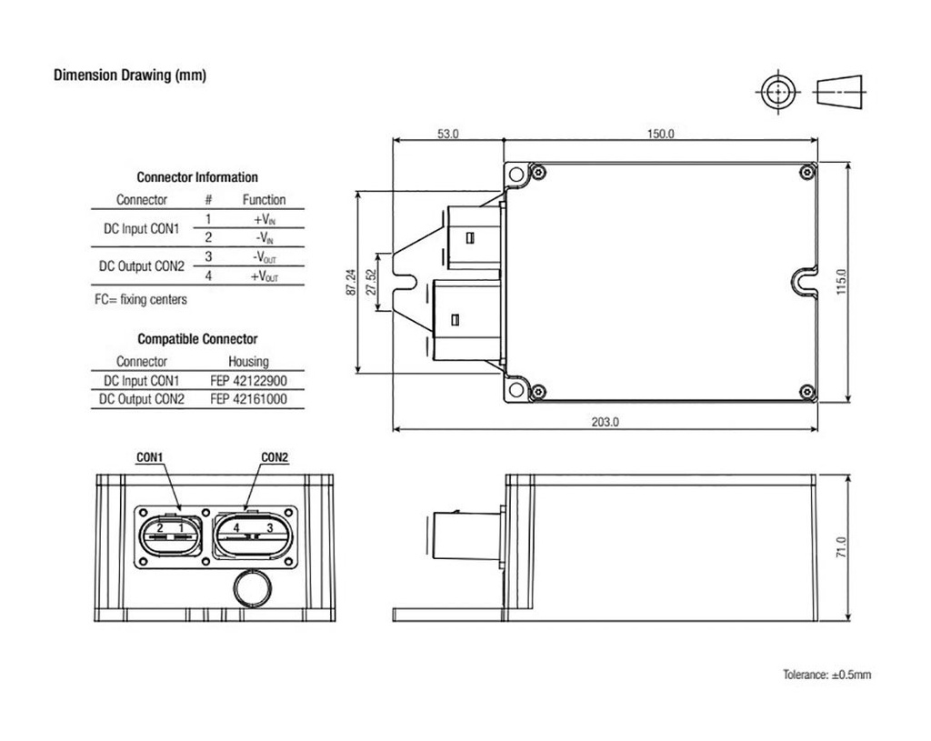 Converter: DC/DC; 600W; Uin: 33.6÷125V; Uout: 13VDC; Iout: 46.2A