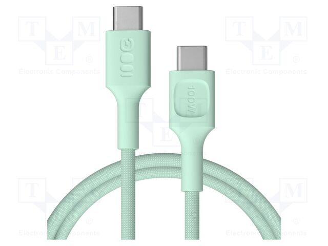 Cable; USB C plug,both sides; 1.2m; green; 480bps; textile; 100W
