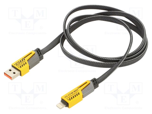 Cable; USB 2.0; 1m; black,grey; 480Mbps; textile; 65W