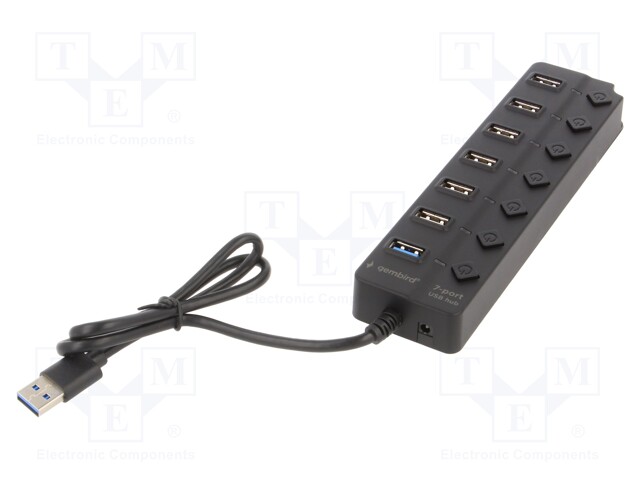 Hub USB; USB A socket x7,USB A plug; USB 2.0,USB 3.1; black