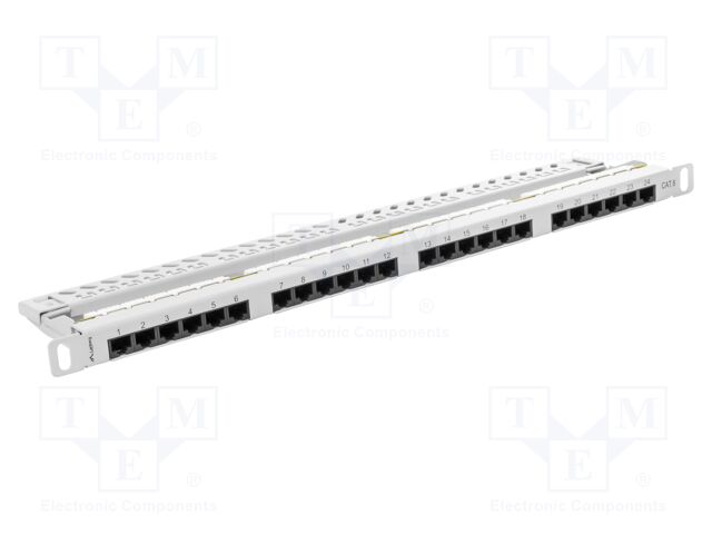 Patch panel; white; Number of ports: 24; Cat: 6; RJ45 socket x24