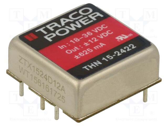 Converter: DC/DC; 15W; Uin: 18÷36V; Uout: 12VDC; Uout2: -12VDC; 1"x1"