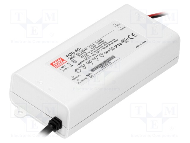Power supply: switched-mode; LED; 37.8W; 70÷108VDC; 350mA; IP42