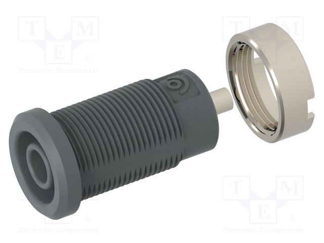 Connector: 4mm banana; socket; grey; 2mm soldering hole