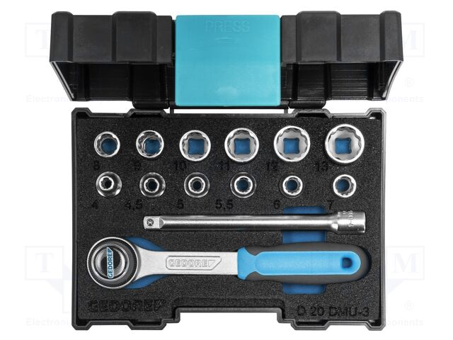 Wrench-set; rattle,socket spanner; Chrom-vanadium steel; 1/4"