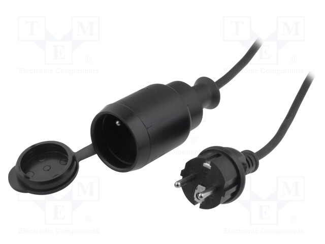 Extension lead; Sockets: 1; rubber; black; 3x1,5mm2; 10m; 10A